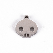 Halloween 201 Stainless Steel Charms, Laser Cut, Skull, Stainless Steel Color, 12x11x2mm, Hole: 1.2mm(STAS-Q238-030)