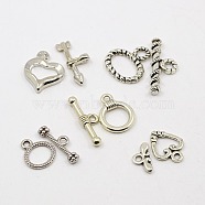 Mixed Tibetan Style Toggle Clasps, Antique Silver, Toggle: 15~25x10~15mm, Bar: 15~25mm, Hole: 2~3mm(TIBE-MSMC008-01AS)