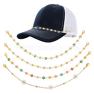 Brass Enamel Link Baseball Cap Chain, with Alloy Lobster Claw Clasps, Mixed Color, 25~26cm, 4pcs/set(AJEW-GO00028)