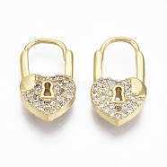 Brass Micro Pave Clear Cubic Zirconia Huggie Hoop Earrings, Nickel Free, Heart Lock, Real 18K Gold Plated, 17.5x10x4.5mm, Pin: 0.8mm(EJEW-R114-009-NF)