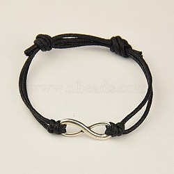 Alloy Infinity Multi-strand Bracelets, with Waxed Cotton Cord, Antique Silver, 40~65mmm(X-BJEW-JB00781-05)