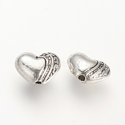 Tibetan Style Alloy Beads, Heart, Cadmium Free & Nickel Free & Lead Free, Antique Silver, 7x9.5x5mm, Hole: 1mm(X-TIBE-S303-77AS-NR)