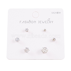 6 Pcs Brass Mirco Pave Clear Cubic Zirconia Ear Studs, with 925 Sterling Silver Pins, Round & Hexagon, Platinum, 6.5x3mm(EJEW-S218-01P-08)