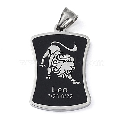 304 Stainless Steel Pendants, with Enamel, Stainless Steel Color, Rectangle with Constellation, Leo, 39x26x3mm, Hole: 7x3mm(STAS-O008-01G)