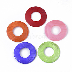 Spray Painted Freshwater Shell Pendants, Donut, Mixed Color, 50x3mm, Hole: 23.5mm(SHEL-S276-56B)