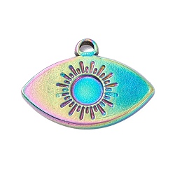 Vacuum Plating 304 Stainless Steel Pendant Cabochons Settings, Eye, Rainbow Color, Tray: 1.5mm, 14x20x2mm, Hole: 1.8mm(STAS-P288-21M)