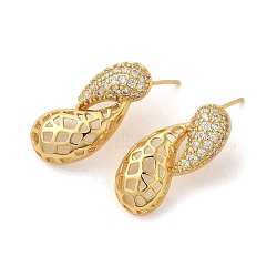 Hollow Teardrop Brass Micro Pave Clear Cubic Zirconia Dangle Stud Earrings, Long-Lasting Plated, Cadmium Free & Lead Free, Real 18K Gold Plated, 28x12.5mm(EJEW-Q785-16G)