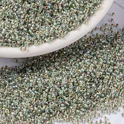 MIYUKI Round Rocailles Beads, Japanese Seed Beads, (RR3193) Silverlined Pale Moss Green AB, 15/0, 1.5mm, Hole: 0.7mm, about 27777pcs/50g(SEED-X0056-RR3193)