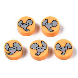 Handmade Polymer Clay Beads, for DIY Jewelry Crafts Supplies, Flat Round with Elephant, Sandy Brown, 9~9.5x3.5~5mm, Hole: 1.6mm(CLAY-N008-036J)