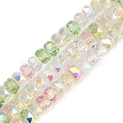 Electroplate Glass Beads Strands, Rondelle, Faceted, Light Green, 4x3mm, Hole: 1mm, about 146~148pcs/strand, 15.83~15.98''(40.2~40.6cm)(X-EGLA-B011-04A-04)
