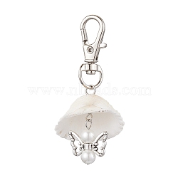 Angel Alloy & Natural Shell Pendant Decorations, Swivel Clasps Charms for Bag Ornaments, Antique Silver & Platinum, 62mm(HJEW-JM02016-03)