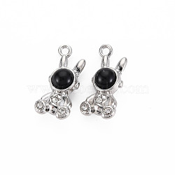 Rack Plating Alloy Charms, with Crystal Rhinestone and Resin, Cadmium Free & Nickel Free & Lead Free, Rabbit, Platinum, Black, 22x10x7.5mm, Hole: 1.8mm(PALLOY-S125-123P-02)