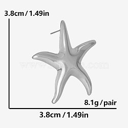 Stylish 304 Stainless Steel Starfish Stud Earrings, Silver, 38x38mm(UL8243-1)