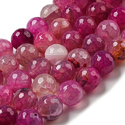 Faceted Natural Dragon Veins Agate Beads Strands, Round, Dyed & Heated, Camellia, 12mm, Hole: 1.6mm, about 31pcs/strand, 14.76''(37.5cm)(G-F447-12mm-I04)