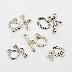 Mixed Tibetan Style Toggle Clasps, Antique Silver, Toggle: 15~25x10~15mm, Bar: 15~25mm, Hole: 2~3mm(TIBE-MSMC008-01AS)