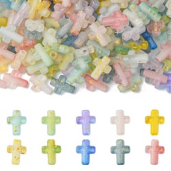 300Pcs 10 Colors Gradient Color Transparent Acrylic Beads, with Golden Foil, Cross, Mixed Color, 15~16x12~12.5x4.5mm, Hole: 2.2~2.5mm, 300pcs/set(OACR-CJ0002-44)