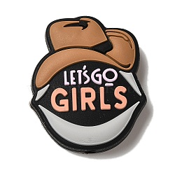 Cartoon Cowboys Denim Silicone Beads, Pink, Hat, 30x20x7.5mm, Hole: 2mm(SIL-S06-09B)