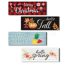 MDF Hanging Board Wall Decorations, with Hooks, Rectangle, Season Theme Pattern, 50x140x10mm, 4pcs/set(HJEW-WH0040-003)