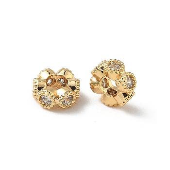Brass Micro Pave Cubic Zirconia Beads, Nickel Free, Real 18K Gold Plated, Flat Round, Clear, 6x3mm, Hole: 2.5mm