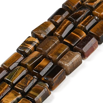 Natural Tiger Eye Beads Strands, with Seed Beads, Faceted, Column, 13x8~9mm, Hole: 0.5mm, about 27pcs/strand, 15.51''~15.98''(39.4~40.6cm)