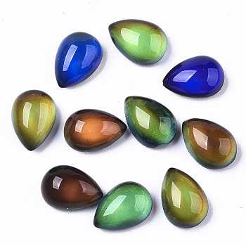 Translucent Glass Cabochons, Changing Color Mood Cabochons, Teardrop, Black, 14x10x7mm