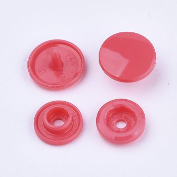 Resin Snap Fasteners, Raincoat Buttons, Flat Round, Crimson, Cap: 12x6.5mm, Pin: 2mm, Stud: 10.5x3.5mm, Hole: 2mm, Socket: 10.5x3mm, Hole: 2mm