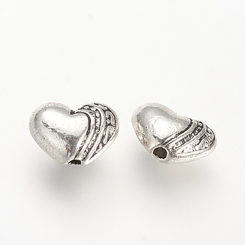 Tibetan Style Alloy Beads, Heart, Cadmium Free & Nickel Free & Lead Free, Antique Silver, 7x9.5x5mm, Hole: 1mm