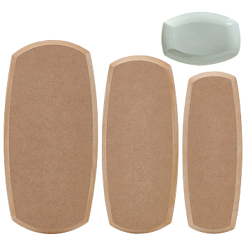 3Pcs MDF Wood Clay Cutter Base Plate Kit, Clay Modeling Tool, Tan, Rectangle, 27.5~33.2x10.1~16.1x1.55cm