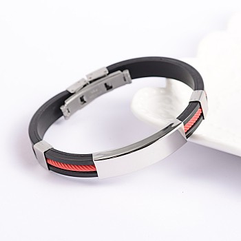 Trendy PU Leather Cord Bracelets, with 304 Stainless Steel Slider Charms and Watch Band Clasps, Dark Salmon, 68x54mm