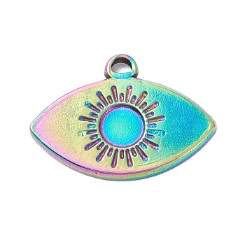 Vacuum Plating 304 Stainless Steel Pendant Cabochons Settings, Eye, Rainbow Color, Tray: 1.5mm, 14x20x2mm, Hole: 1.8mm