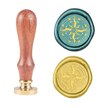 Wax Seal Stamp Set, Sealing Wax Stamp Solid Brass Head,  Wood Handle Retro Brass Stamp Kit Removable, for Envelopes Invitations, Gift Card, Compass Pattern, 83x22mm, Head: 7.5mm, Stamps: 25x14.5mm