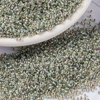 MIYUKI Round Rocailles Beads, Japanese Seed Beads, (RR3193) Silverlined Pale Moss Green AB, 15/0, 1.5mm, Hole: 0.7mm, about 27777pcs/50g