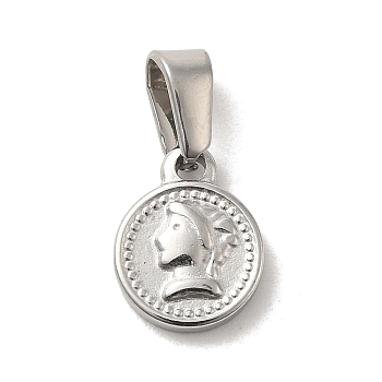 Non-Tarnish 304 Stainless Steel Charms, Flat Round with Human Charm, Stainless Steel Color, 11x9x2mm, Hole: 2.5x5mm