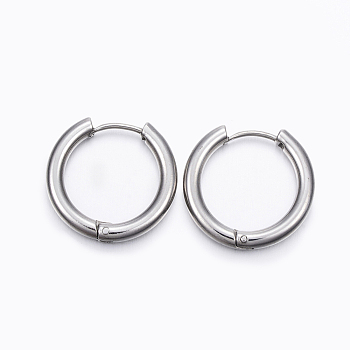 202 Stainless Steel Huggie Hoop Earrings, Hypoallergenic Earrings, with 316 Surgical Stainless Steel Pin, Ring, Stainless Steel Color, 9 Gauge, 17x18x3mm, Pin: 1mm, Inner Diameter: 12mm