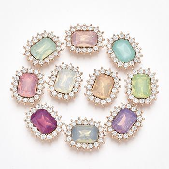 Glass Rhinestone Cabochons, with Light Gold Plated Alloy Findings, Faceted, Oval, Mixed Color, 22.5x18.5x5mm