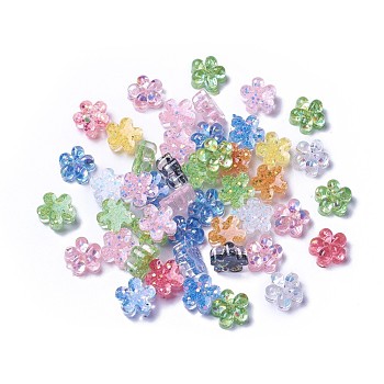 Resin Cabochons, with Paillette, Flower, Mixed Color, 12x6.5mm