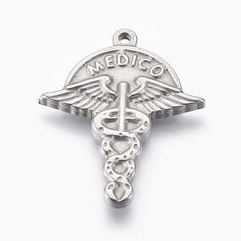 304 Stainless Steel Pendants, Registered Nurse with Word Medico, Stainless Steel Color, 32x26x3mm, Hole: 1.8mm