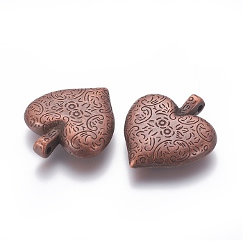 CCB Plastic Pendants, Heart with Flower Patterns, Red Copper, 40x35x9mm, Hole: 3mm