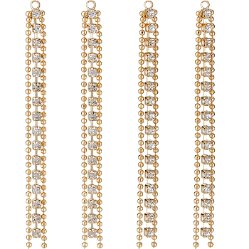 10Pcs Brass Rhinestone Cup Chain Big Pendants, Tassel Pendant, Nickel Free, Real 18K Gold Plated, 65x5x2.5mm, Hole: 1.5mm