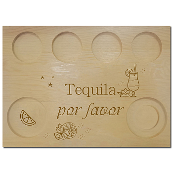 Wooden Wine Serving Tray, Rectangle, Drink Pattern, 180x250x12.5mm