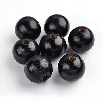 Natural Wood Beads, Round, Lead Free, Dyed, Black, 29-30mm in diameter, hole: 5mm