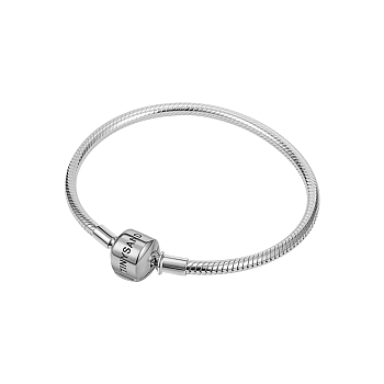 TINYSAND Rhodium Plated 925 Sterling Silver Bracelet Making, with European Clasp, Platinum, 180mm