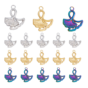 DICOSMETIC 18Pcs 3 Colors 304 Stainless Steel Pendants, Ginkgo Leaf, Mixed Color, 24x19x2mm, Hole: 2mm, 6pcs/color