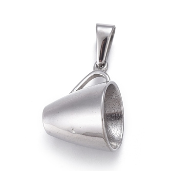 304 Stainless Steel Pendants, Cup, Stainless Steel Color, 27x17x16.5mm, Hole: 4.5x9.5mm