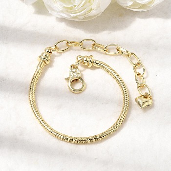 Brass Snake Chain Bracelets for Women, Rack Plating, Long-Lasting Plated, Cadmium Free & Lead Free, Real 18K Gold Plated, 6.89 inch(17.5cm)