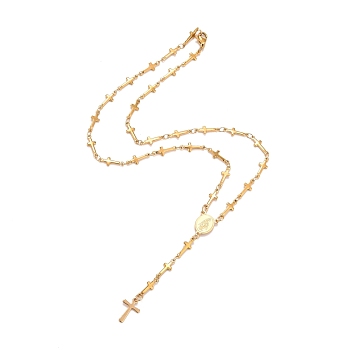 304 Stainless Steel Rosary Bead Necklaces, Oval with Virgin Mary, Cross, Golden, 17.16 inch(43.6cm)