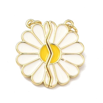 Brass Enamel Pendants, Flower Charms, Split Pendants, with Magnetic, Lead Free & Cadmium Free, Rack Plating, Long-Lasting Plated, Real 18K Gold Plated, 25x24x5mm, Jump Ring: 5x0.9mm, 3.2mm Inner Diameter