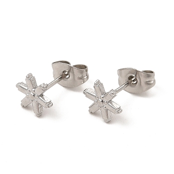 304 Stainless Steel Snowflake Stud Earrings for Women, Stainless Steel Color, 7.5x6.5mm, Pin: 0.8mm