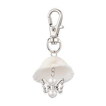 Angel Alloy & Natural Shell Pendant Decorations, Swivel Clasps Charms for Bag Ornaments, Antique Silver & Platinum, 62mm