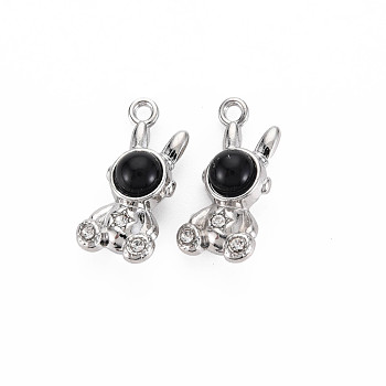 Rack Plating Alloy Charms, with Crystal Rhinestone and Resin, Cadmium Free & Nickel Free & Lead Free, Rabbit, Platinum, Black, 22x10x7.5mm, Hole: 1.8mm
